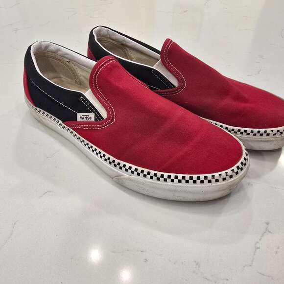 Vans Classic Slip-On Checkerboard Skate Shoes - red and black colorway - Picture 2 of 9